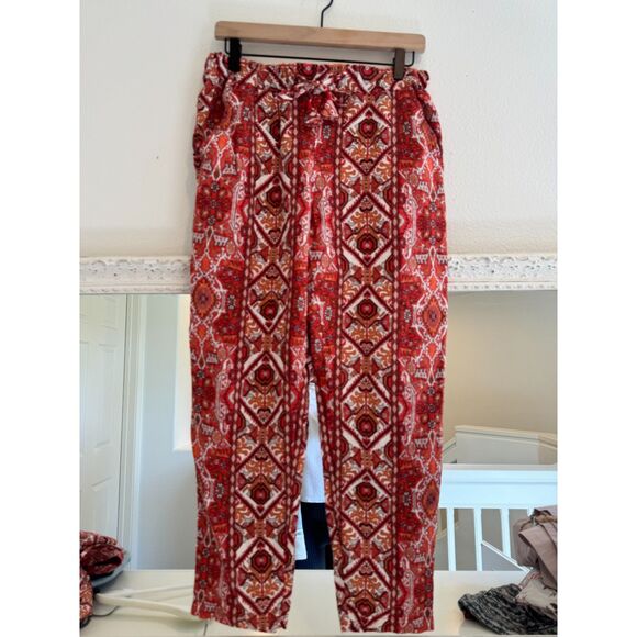 Rachel Zoe Red Boho Print 100% Linen Two Piece Top Pants Outfit Set Size Small - Picture 4 of 9